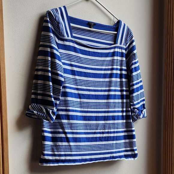 Talbots Blue/White Striped Square Neck Shirt Size X - Picture 2 of 15